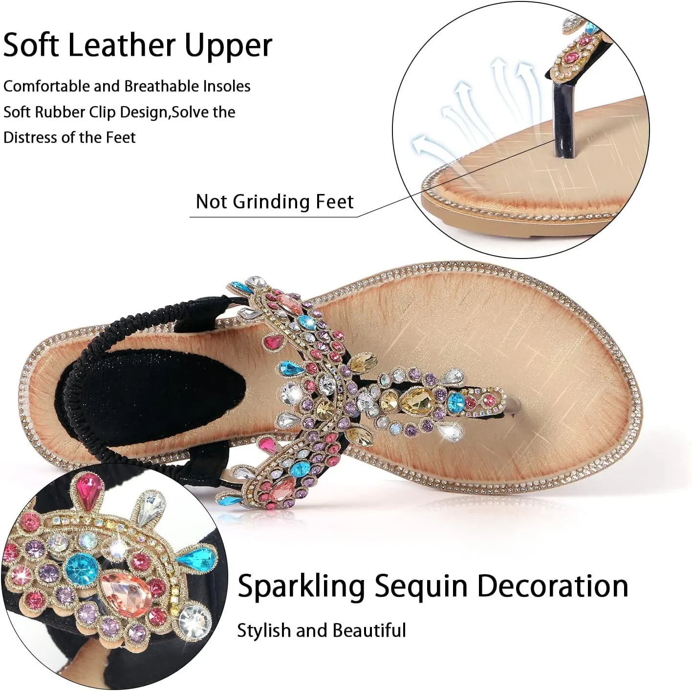 Sandals T-Strap Buckle Bohemian Pearl Crystal Flat Sandals iCKER entanglement advertise Women Rhinestone 