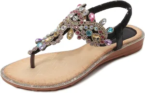 Sandals T-Strap Buckle Bohemian Pearl Crystal Flat Sandals iCKER entanglement advertise Women Rhinestone 