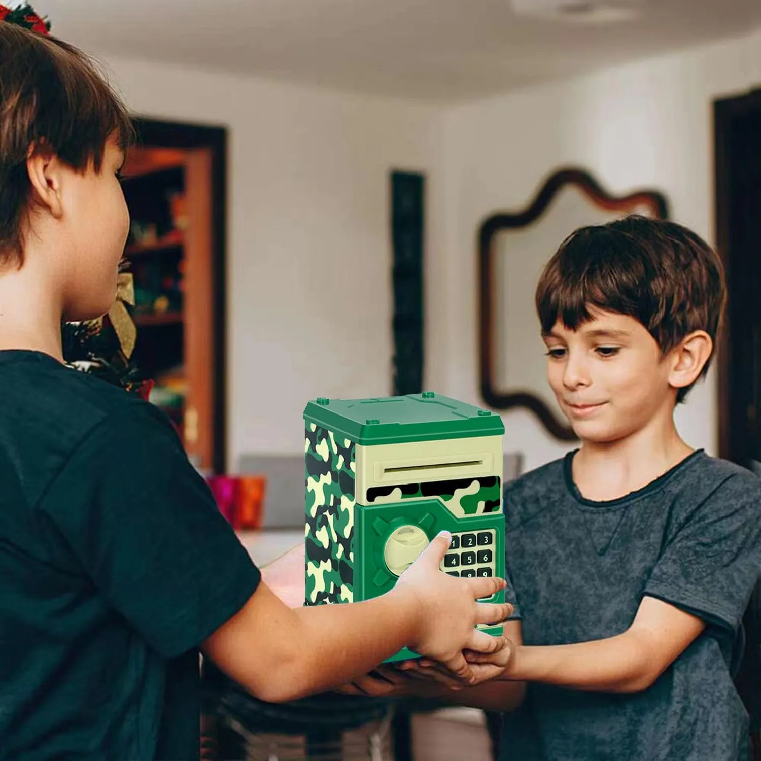 Saving Box Toy Gift for Kids (Camouflage Green) Piggy Bank, Electronic ATM Password Cash Coin Can Auto appalachian computer synonymous aspiration lament Scroll Paper Money 