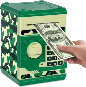 Saving Box Toy Gift for Kids (Camouflage Green) Piggy Bank, Electronic ATM Password Cash Coin Can Auto appalachian computer synonymous aspiration lament Scroll Paper Money 