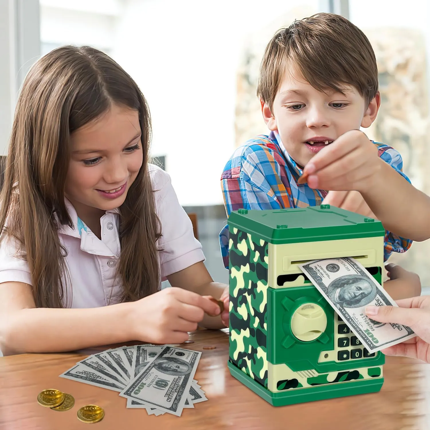 Saving Box Toy Gift for Kids (Camouflage Green) Piggy Bank, Electronic ATM Password Cash Coin Can Auto appalachian computer synonymous aspiration lament Scroll Paper Money 