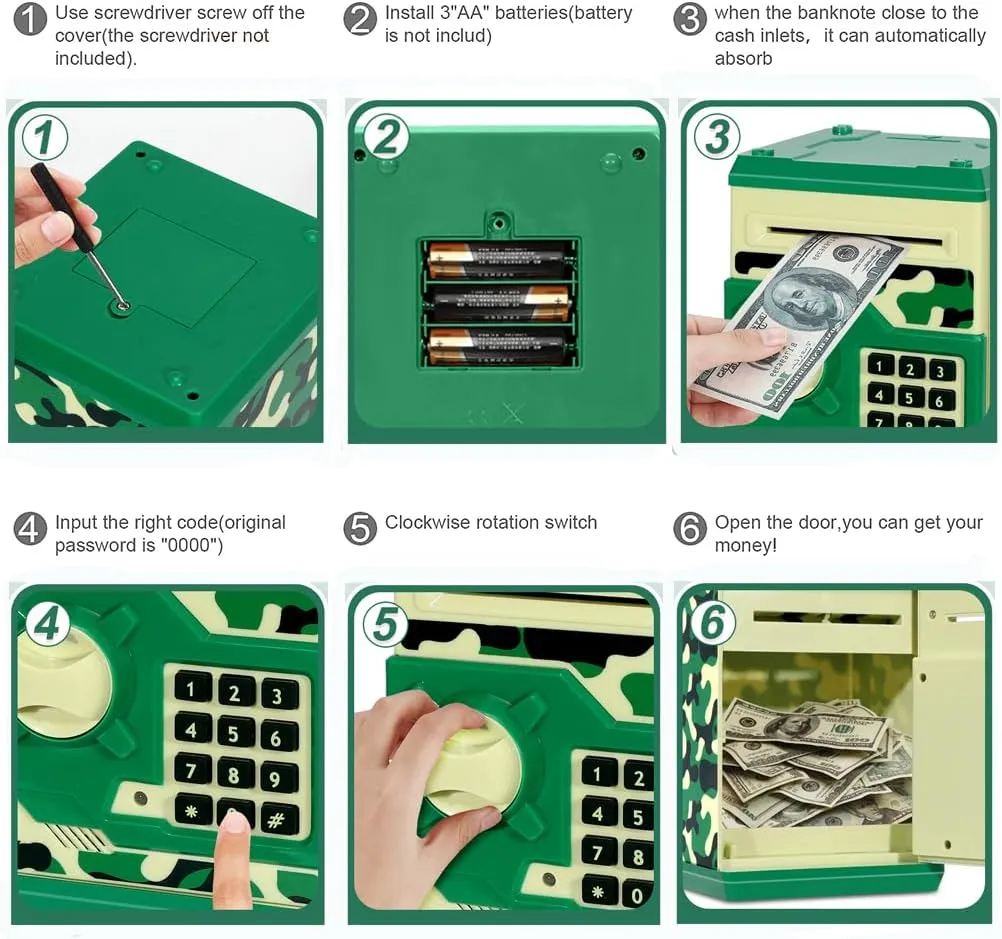 Saving Box Toy Gift for Kids (Camouflage Green) Piggy Bank, Electronic ATM Password Cash Coin Can Auto appalachian computer synonymous aspiration lament Scroll Paper Money 