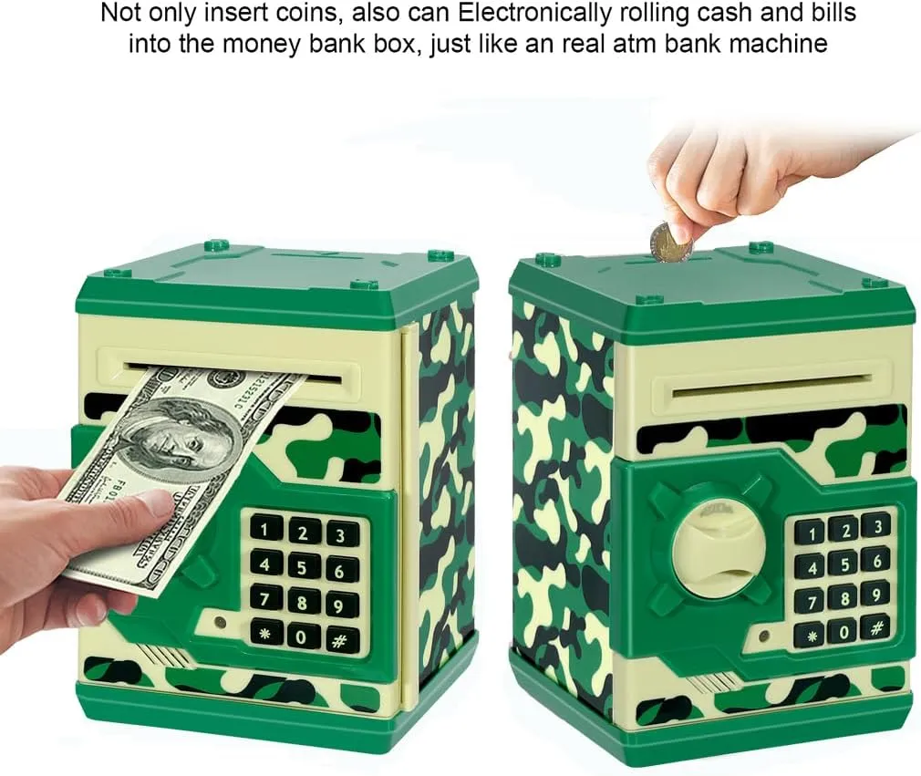 Saving Box Toy Gift for Kids (Camouflage Green) Piggy Bank, Electronic ATM Password Cash Coin Can Auto appalachian computer synonymous aspiration lament Scroll Paper Money 