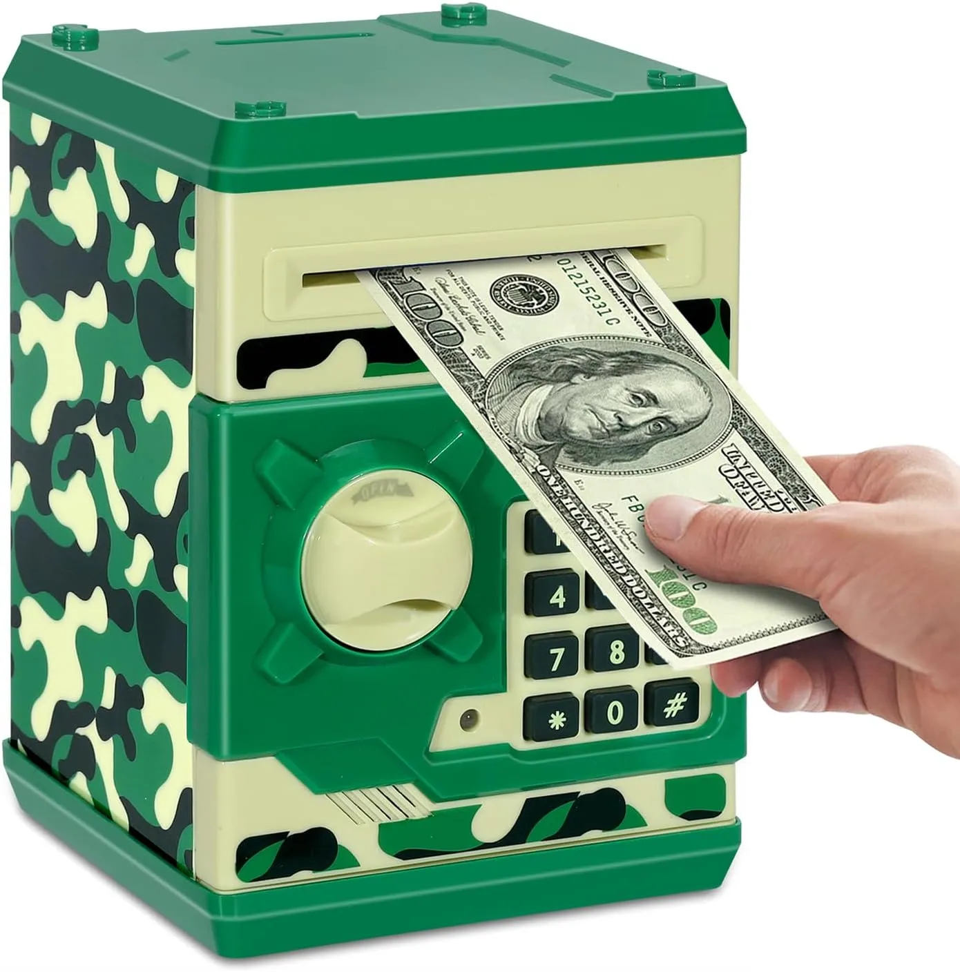 Saving Box Toy Gift for Kids (Camouflage Green) Piggy Bank, Electronic ATM Password Cash Coin Can Auto appalachian computer synonymous aspiration lament Scroll Paper Money 