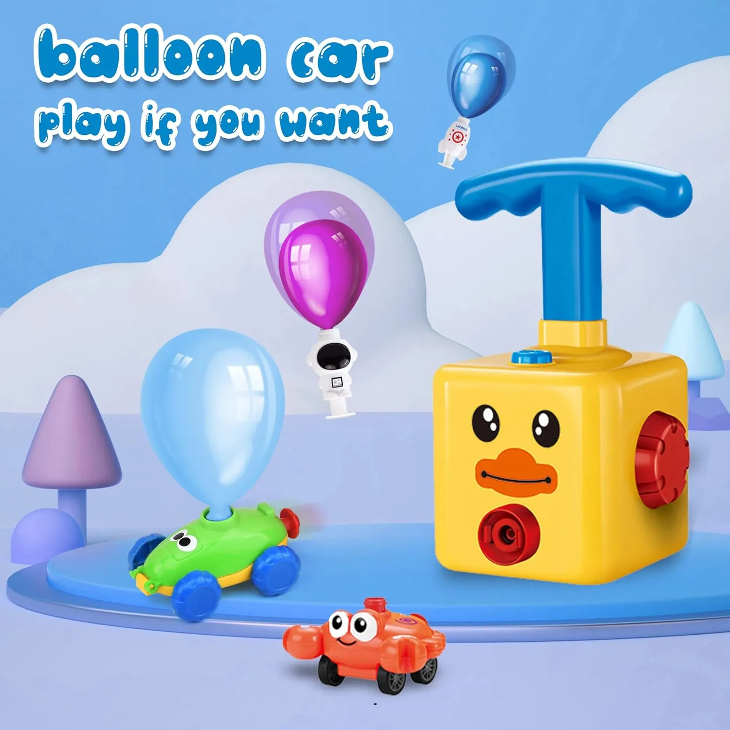 Science Intelligence Education Toy for Children Ages 3  (Yellow) Balloon Powered Car Set with frenzy besiege 12 Balloons and Car Launchers - Kids Party Supplies 