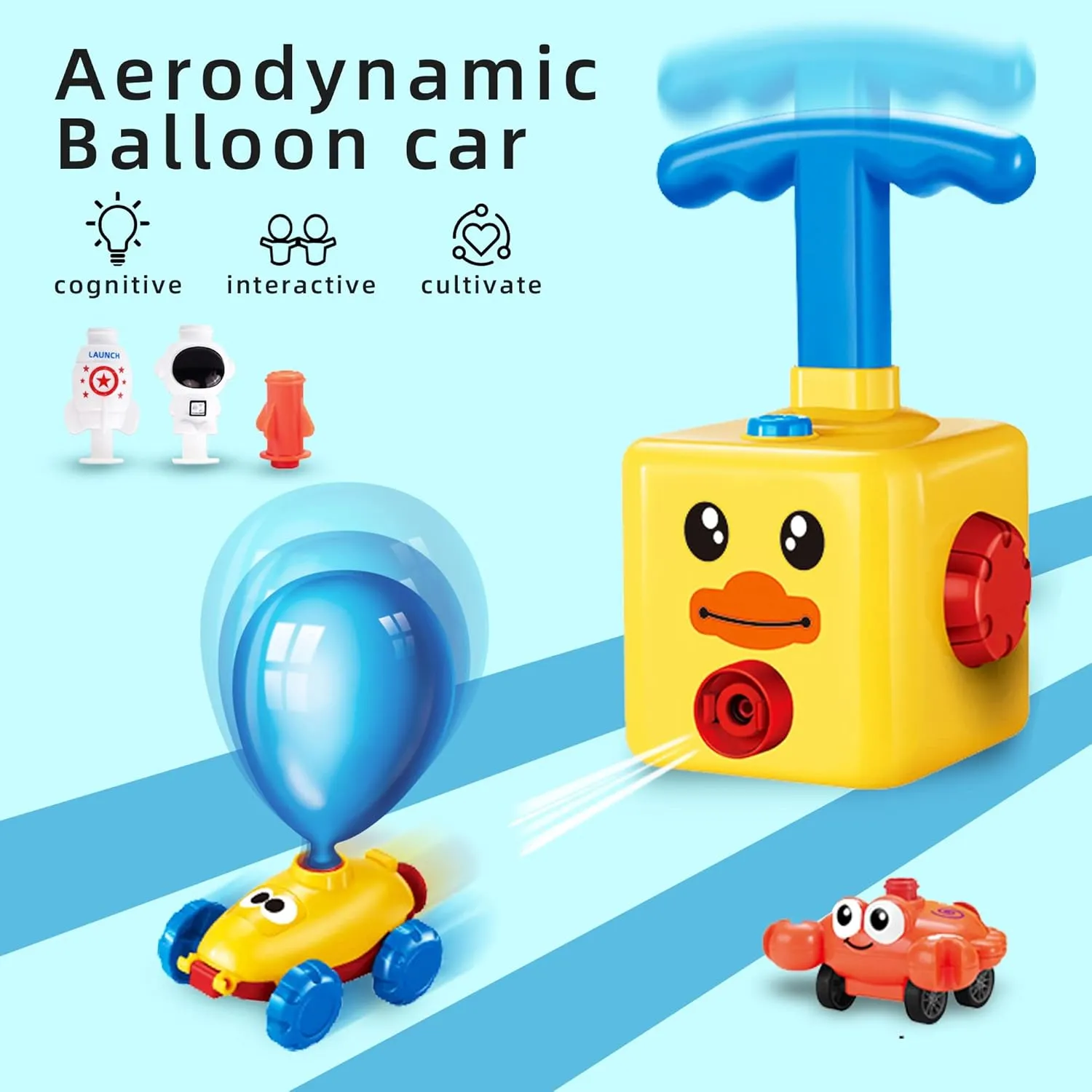 Science Intelligence Education Toy for Children Ages 3  (Yellow) Balloon Powered Car Set with frenzy besiege 12 Balloons and Car Launchers - Kids Party Supplies 