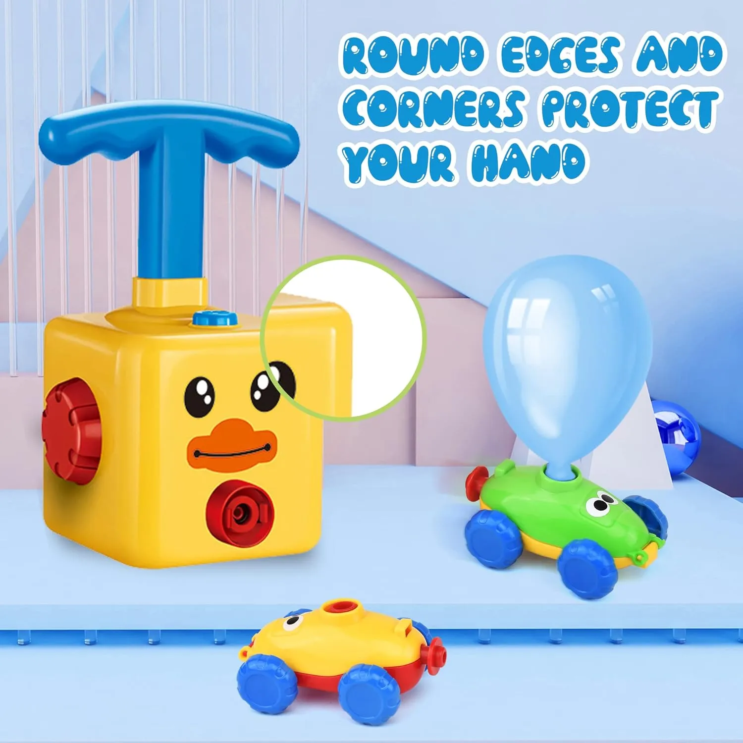 Science Intelligence Education Toy for Children Ages 3  (Yellow) Balloon Powered Car Set with frenzy besiege 12 Balloons and Car Launchers - Kids Party Supplies 