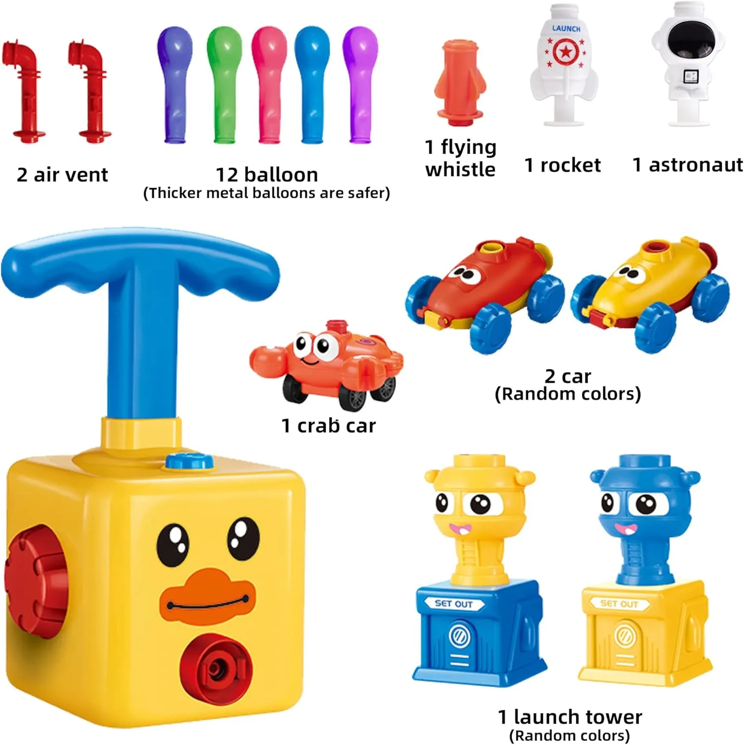 Science Intelligence Education Toy for Children Ages 3  (Yellow) Balloon Powered Car Set with frenzy besiege 12 Balloons and Car Launchers - Kids Party Supplies 