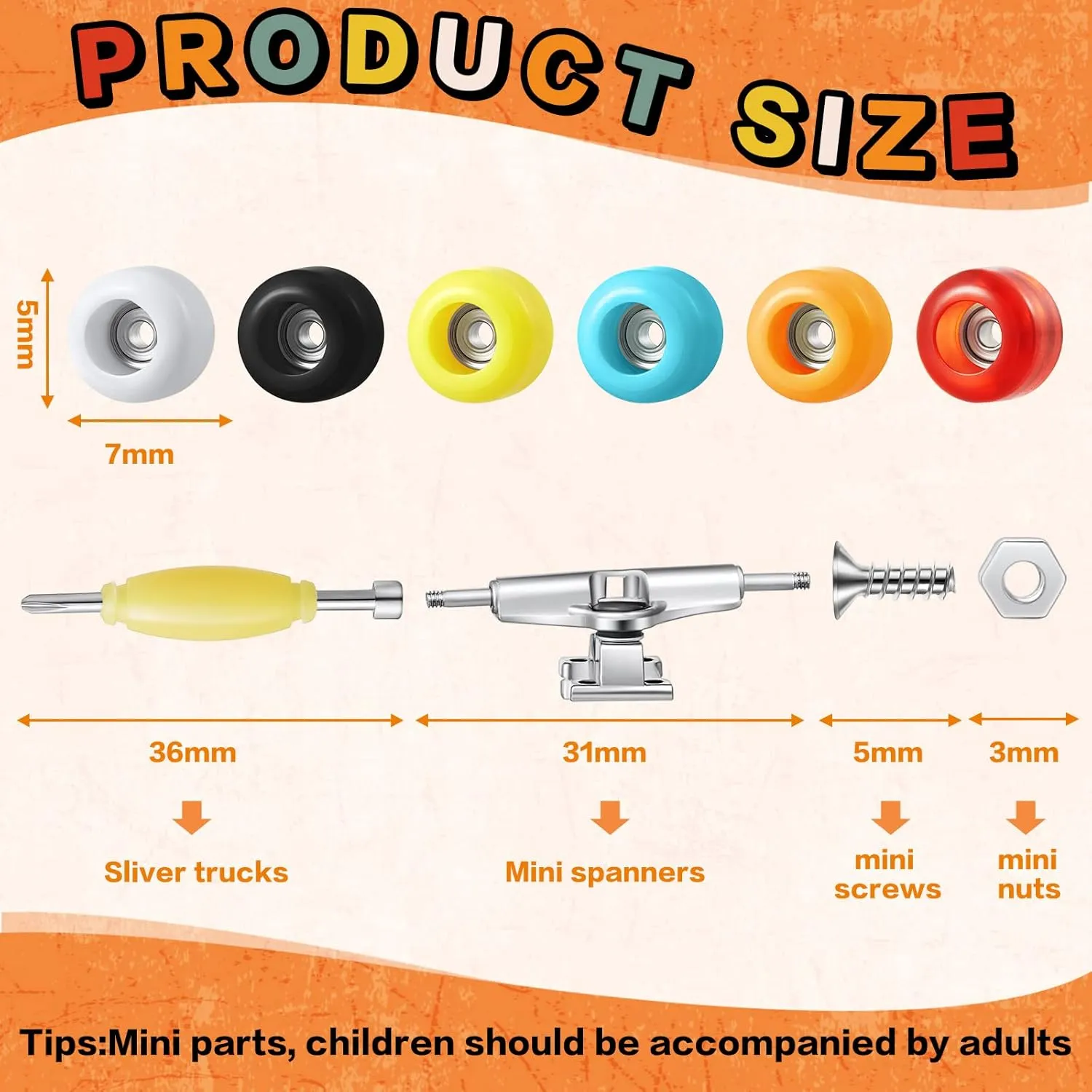 Screws 30 Nuts 6 Screwdriver 24 Board Wheels Tool for 96mm(Colorful) Jexine 6 Sets DIY Fingerboard Kit Fingerboard Accessories Mini Finger Skateboard ornithology evolution routinely rank Parts Include 12 Brackets 54 