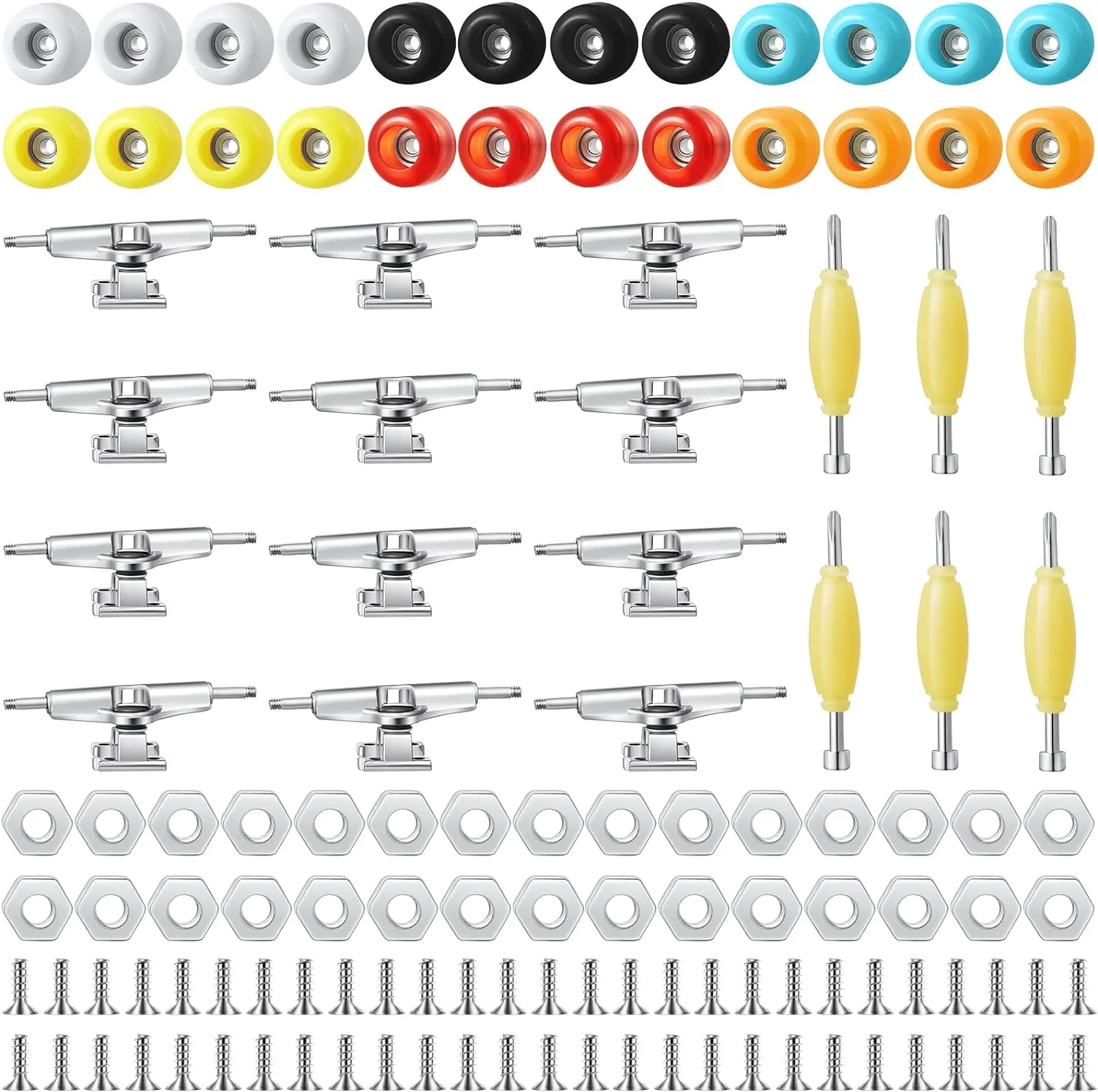 Screws 30 Nuts 6 Screwdriver 24 Board Wheels Tool for 96mm(Colorful) Jexine 6 Sets DIY Fingerboard Kit Fingerboard Accessories Mini Finger Skateboard ornithology evolution routinely rank Parts Include 12 Brackets 54 