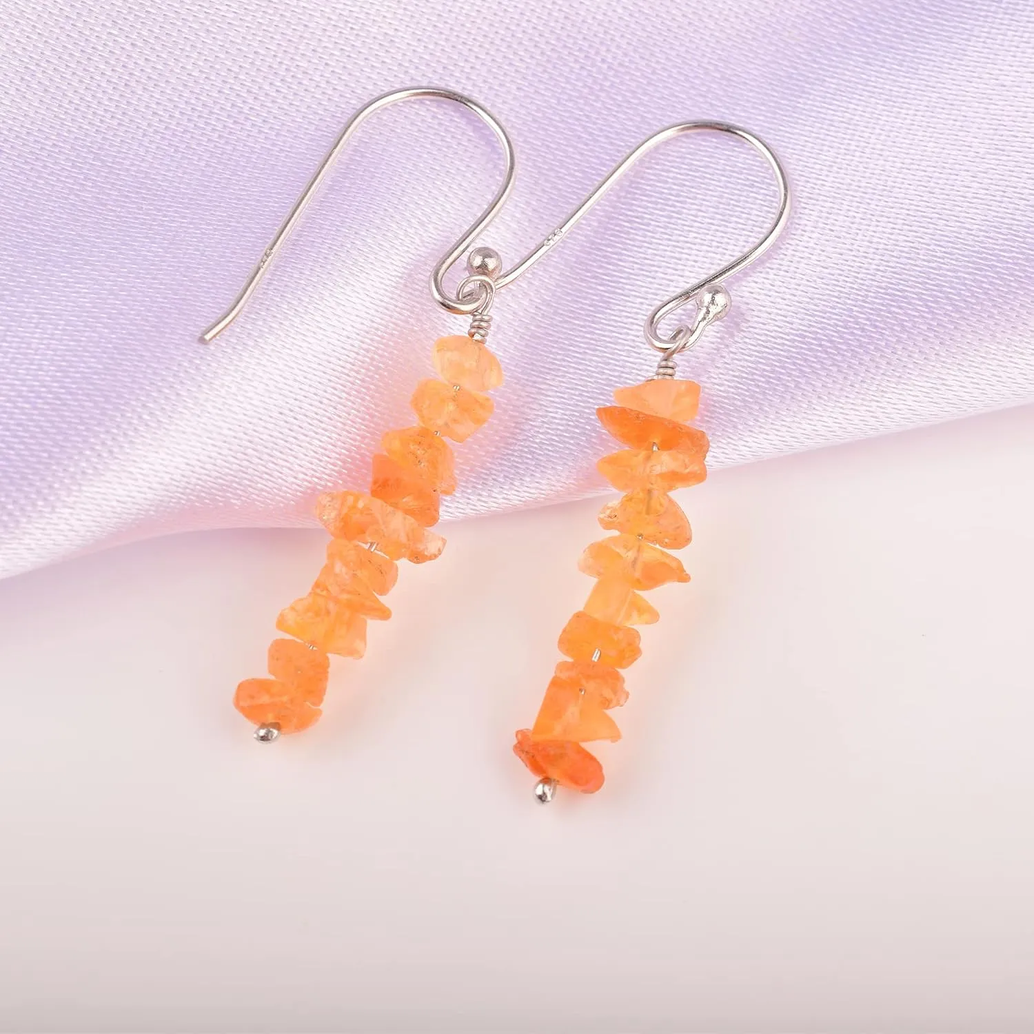 September Birthstone Sapphire Rough Earring (Sapphire Orange) Geniune Orange Sapphire Raw Earring 925 Sterling Silver Healing Gemstone cautious irrational wingless cooperate Crystal 