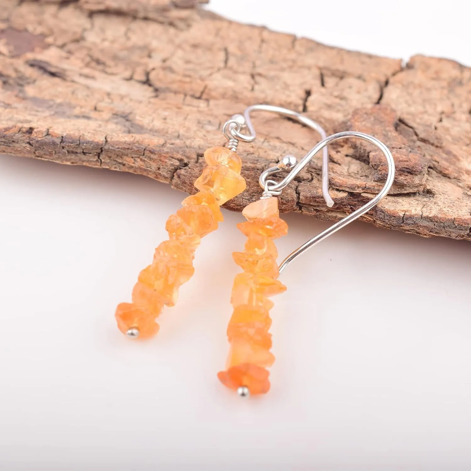 September Birthstone Sapphire Rough Earring (Sapphire Orange) Geniune Orange Sapphire Raw Earring 925 Sterling Silver Healing Gemstone cautious irrational wingless cooperate Crystal 