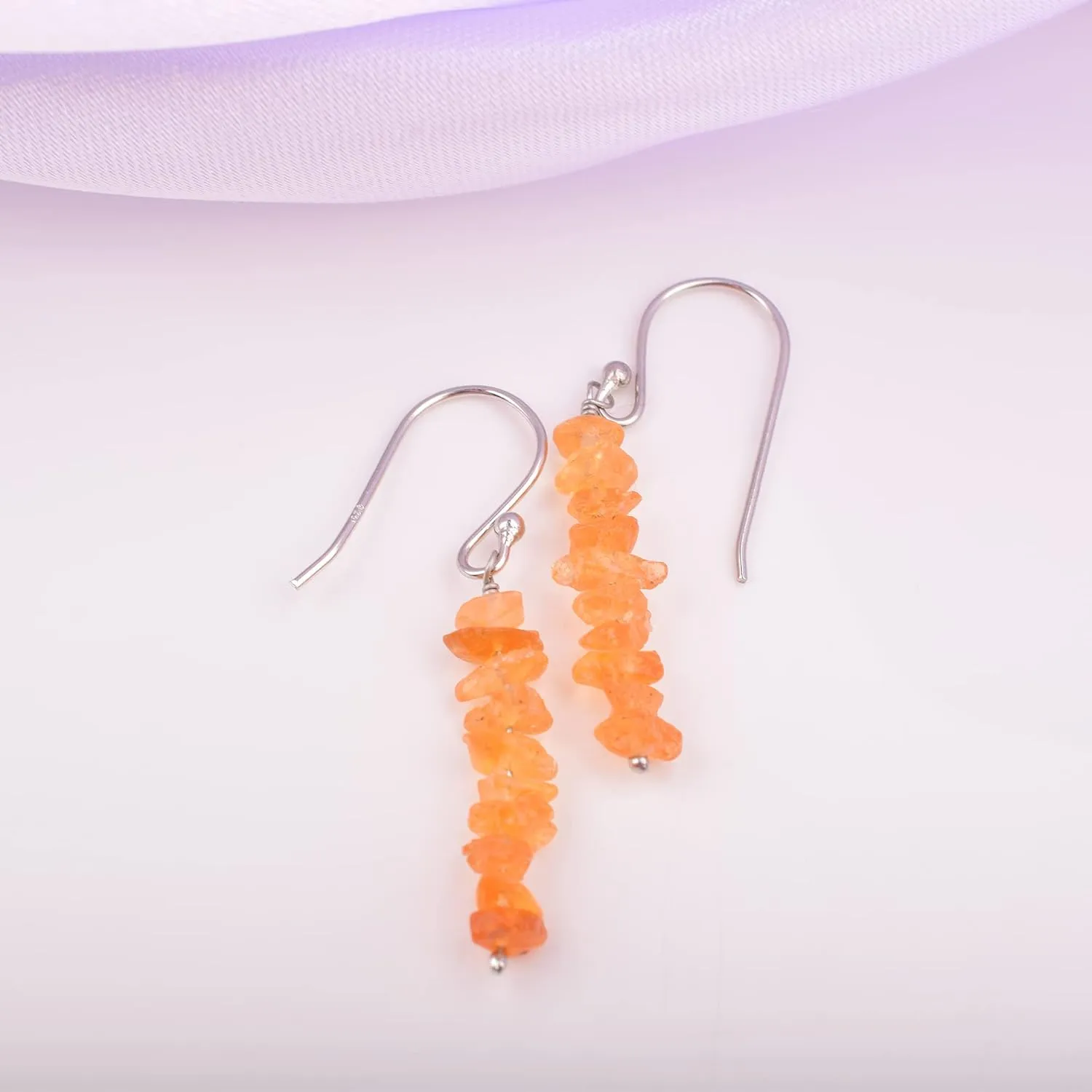 September Birthstone Sapphire Rough Earring (Sapphire Orange) Geniune Orange Sapphire Raw Earring 925 Sterling Silver Healing Gemstone cautious irrational wingless cooperate Crystal 