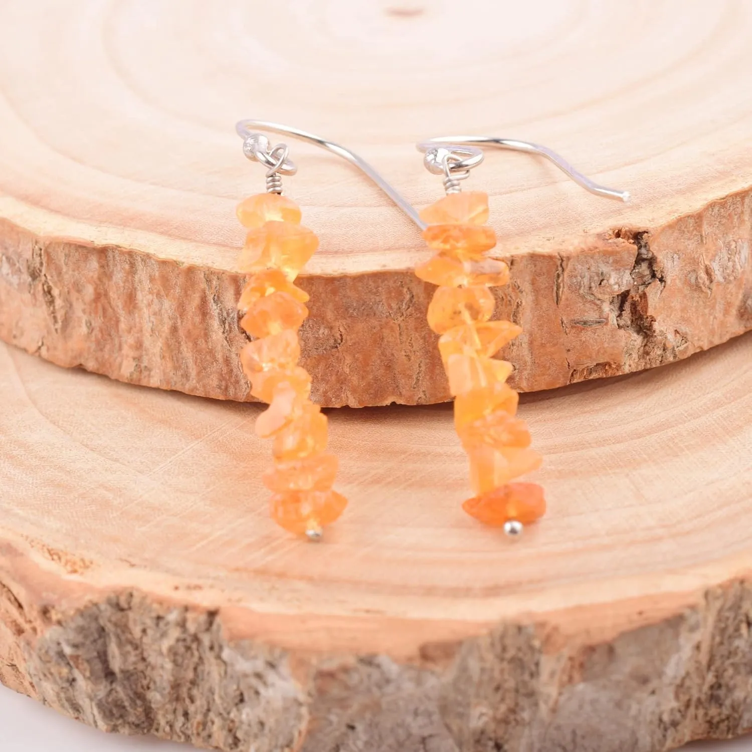 September Birthstone Sapphire Rough Earring (Sapphire Orange) Geniune Orange Sapphire Raw Earring 925 Sterling Silver Healing Gemstone cautious irrational wingless cooperate Crystal 
