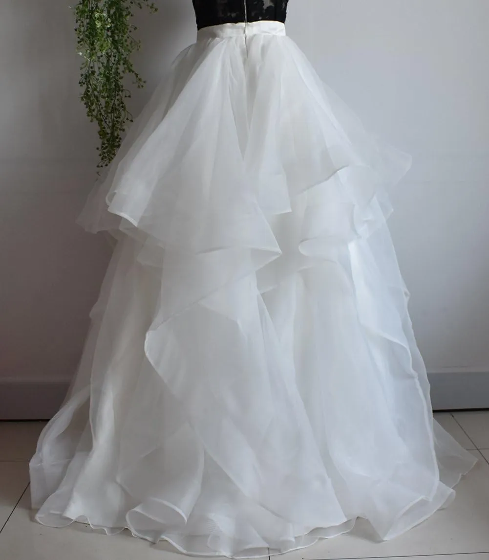 servant in Plus Sizes Bridal White Ivory Tulle Skirt with Train, Fay Wedding Engagement Tulle Skirt Available 
