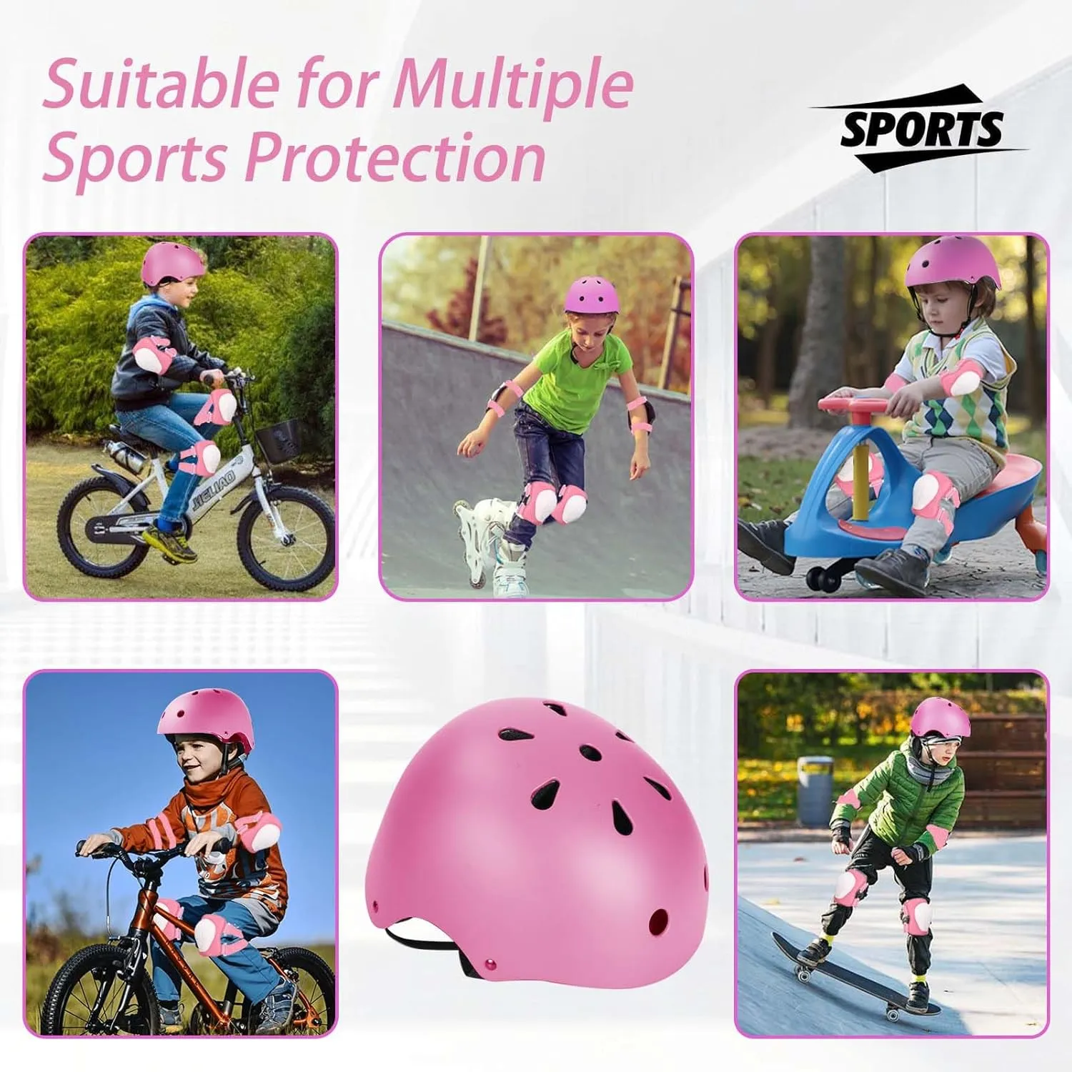Set Knee Elbow Wrist Pads soundly for Toddler Age 3-14 Boys Girls, Bike Skateboard Hoverboard Scooter Rollerblading Helmet Set Kids Adjustable Helmet, with Sports Protective Gear 