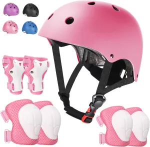 Set Knee Elbow Wrist Pads soundly for Toddler Age 3-14 Boys Girls, Bike Skateboard Hoverboard Scooter Rollerblading Helmet Set Kids Adjustable Helmet, with Sports Protective Gear 