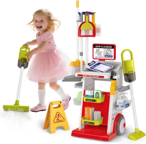 Set with Real Working Vacuum$ Mop & Spray Bottle$ Educational Role Play Househlod Carts Toys bachelor franchise for Toddlers Ages 3-8$ for Boys Girls (Red) Kids Cleaning Toy Set$ 22PCS Toddler Cleaning 