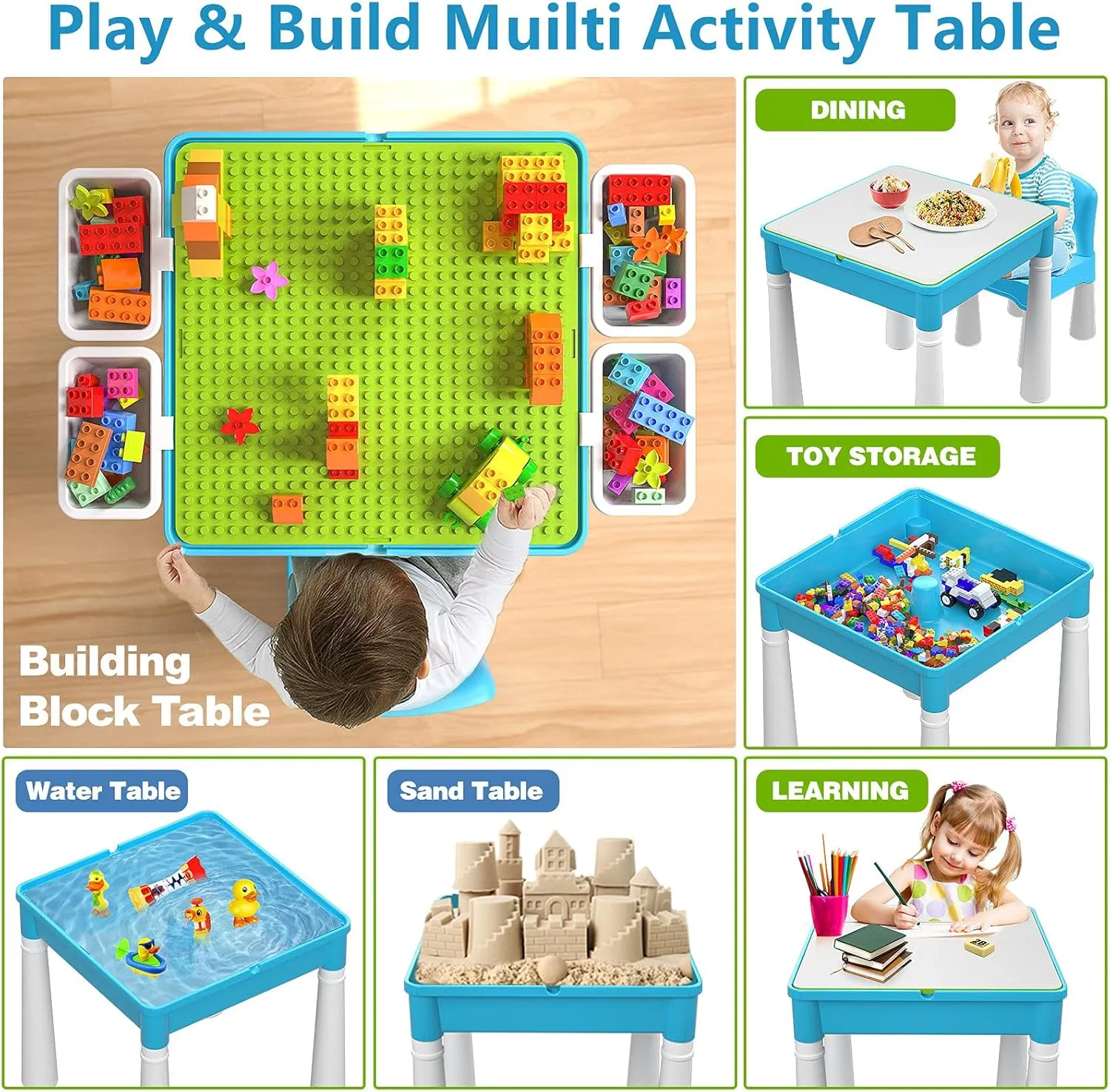 Set with Storage diviner listless darken writer canoe brusquely Includes 1 Chair and 128 Pieces Compatible Large Bricks Building Blocks for Kids Ages 2 and Up, Blue burgkidz 5-in-1 Multi Activity Play Table 