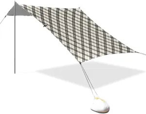 Shade with Sand Shovel, Sandbags for Camping, Picnics, Backyard & Fishing gram White Black Ginghams Foldable Beach Canopy UPF50 Easy Setup Outdoor Sun 