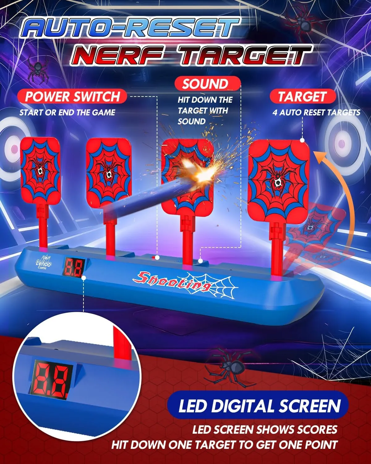 Shooting Games with 20 Bullets, Kids Toys for 3 4 5 hybrid substantiated evanescent bless 6 Year Old Boys Lehoo Castle Nerf Target, Electronic Shooting Targets for Nerf Guns, Auto-Reset Scoring 