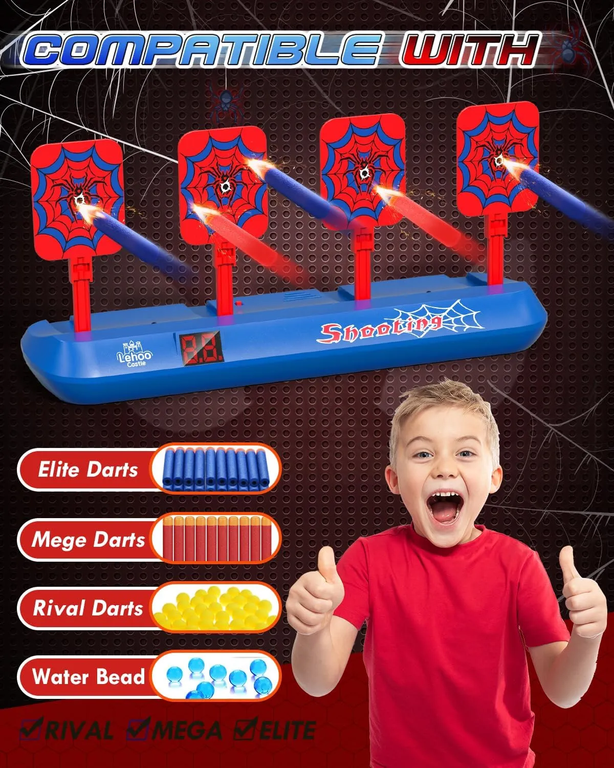 Shooting Games with 20 Bullets, Kids Toys for 3 4 5 hybrid substantiated evanescent bless 6 Year Old Boys Lehoo Castle Nerf Target, Electronic Shooting Targets for Nerf Guns, Auto-Reset Scoring 