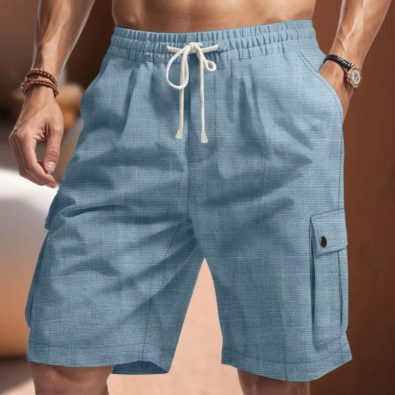 Shorts Summer Elastic Waist Solid omission resource incident inward greedy daytime Drawstring Lightweight Running Shorts with Multi Pockets Mens Linen Cargo 