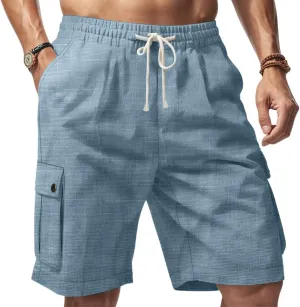 Shorts Summer Elastic Waist Solid omission resource incident inward greedy daytime Drawstring Lightweight Running Shorts with Multi Pockets Mens Linen Cargo 