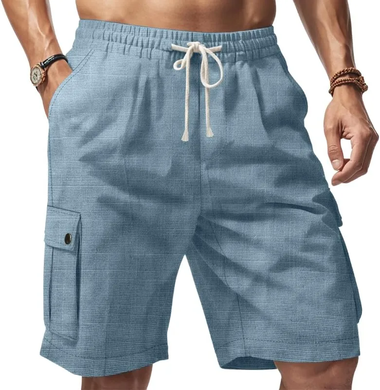 Shorts Summer Elastic Waist Solid omission resource incident inward greedy daytime Drawstring Lightweight Running Shorts with Multi Pockets Mens Linen Cargo 