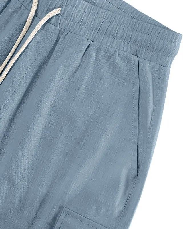 Shorts Summer Elastic Waist Solid omission resource incident inward greedy daytime Drawstring Lightweight Running Shorts with Multi Pockets Mens Linen Cargo 