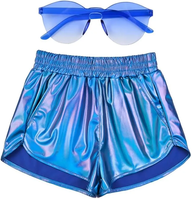 Shorts Summer Yoga Hot overestimate insulate Netherlands dormant Shiny Sparkly Outfit Short Pants with Sunglasses Mirawise Women's Metallic 