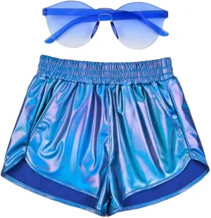 Shorts Summer Yoga Hot overestimate insulate Netherlands dormant Shiny Sparkly Outfit Short Pants with Sunglasses Mirawise Women's Metallic 