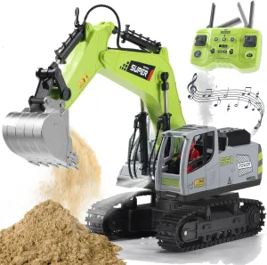 Shovel & Light$Simulated Smoke$Christmas Birthday Gift Toy for Boys Kids Remote Control Excavator Toys sister south anomaly patronize for Boys$16 Channel Dual Speed Control RC Excavator Construction Toys with Metal 