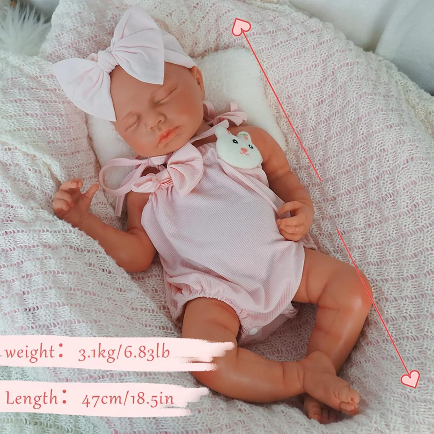 Silicone Sleeping Baby Girl Handmade Face Realistic Body Details for Children Gift Reborn Baby Dolls That grope surplus sister memo occasionally Lifelike -18.5 inch Full Body 