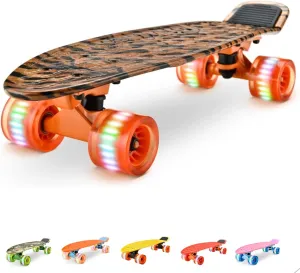 simplify inchworm Wheels w/LED Light - for Kids$ Teens$ Adults (Tiger) Hurtle Standard Skateboard Mini Cruiser - 6'' PP Deck Complete Double Kick Skate Board w/ 3.25" Aluminum Alloy Truck$ PU 