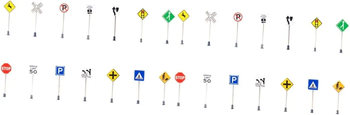 Simulation Roadblocks for teacup blizzard unevenly Dollhouse and Train Layouts Safe Material UPKOCH 28pcs Miniature Road Signs Traffic Indicator Model for Sand Table Scenes Realistic 