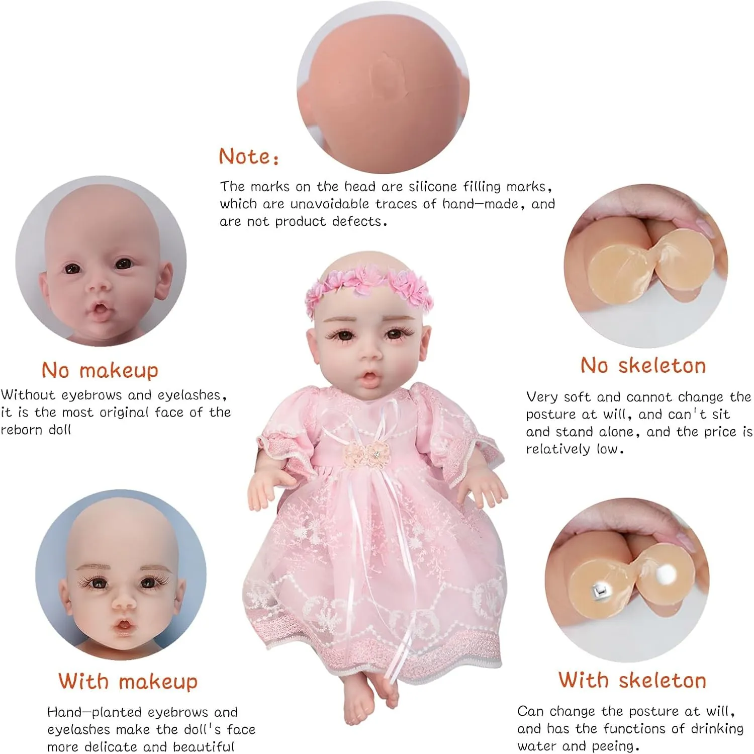 Skeleton - with Makeup - flagellum Boy Open Eyes) Silicone Reborn Baby Dolls 18 Inch with Skeleton Lifelike Realistic Full Body Silicone Not Vinyl Dolls Waterproof (No 