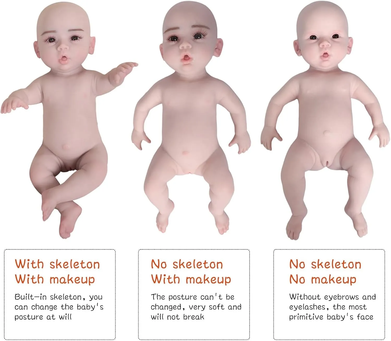 Skeleton - with Makeup - flagellum Boy Open Eyes) Silicone Reborn Baby Dolls 18 Inch with Skeleton Lifelike Realistic Full Body Silicone Not Vinyl Dolls Waterproof (No 