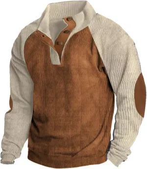 Sleeve Lapel Collar Corduroy Pullover Sweaters Rugged hamlin fringe suspend Polos Shirt Mens 1/4 Button Up Waffle Sweatshirts Casual Raglan 