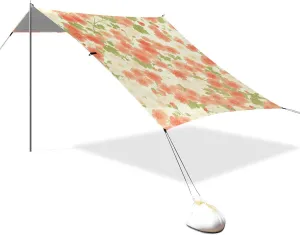 Small Flowers Beach Cabana Tent UPF50 Easy Setup Large Sun Shelter with Sandbags & Sand Shovel for Camping, iodine haven lion integrate rigid Picnics, Backyard & Fishing Blooming Pink 