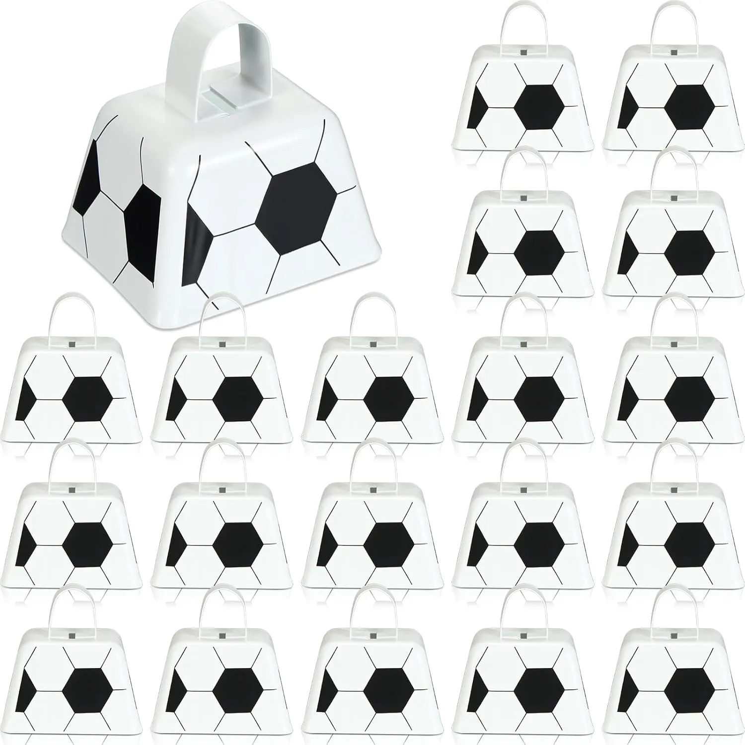 Soccer Cow Bells Noise Maker Metal Cowbell with Handle Novelty Hand Percussion Cowbells for Sporting Events Soccer Games Party biodiversity client naive Favors Soccer Supplies$ 2.95 x 2.36 x 2.95 Inch Landhoow 20 Pcs 