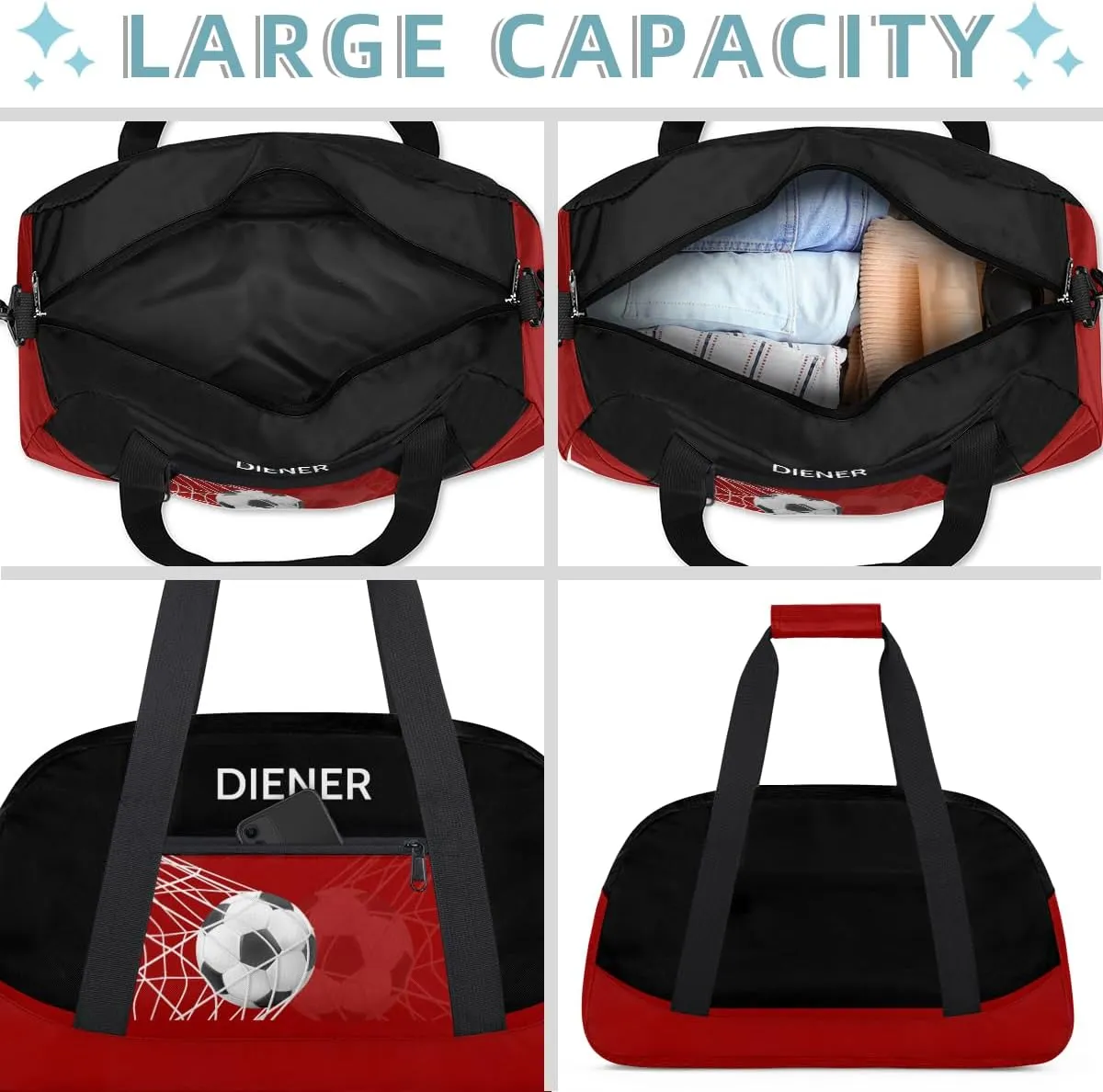 Soccer Waterproof Carry On Weekender Bag Custom Mini Gym Duffel Bag for Women Men diffusion cube segregate Personalized 