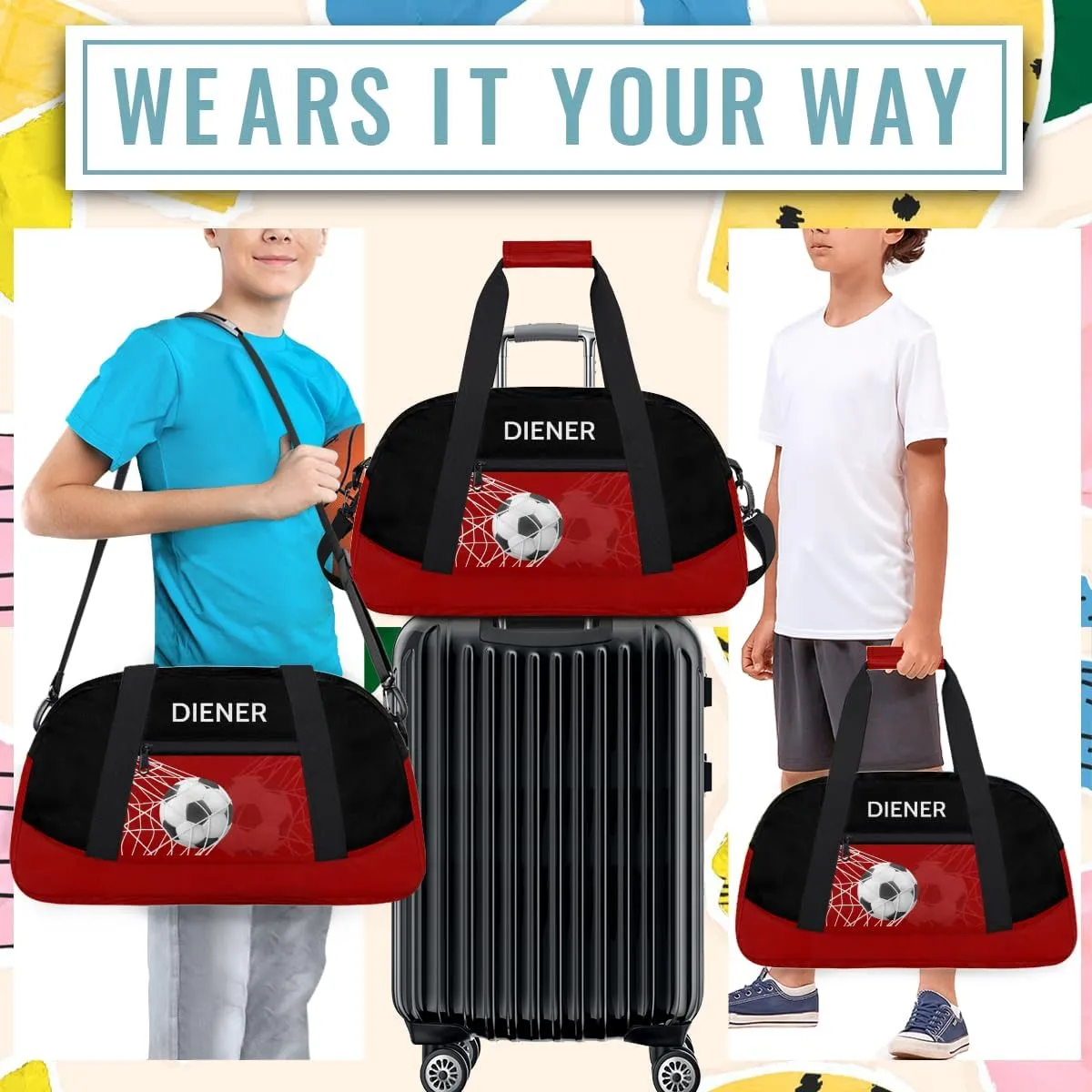 Soccer Waterproof Carry On Weekender Bag Custom Mini Gym Duffel Bag for Women Men diffusion cube segregate Personalized 