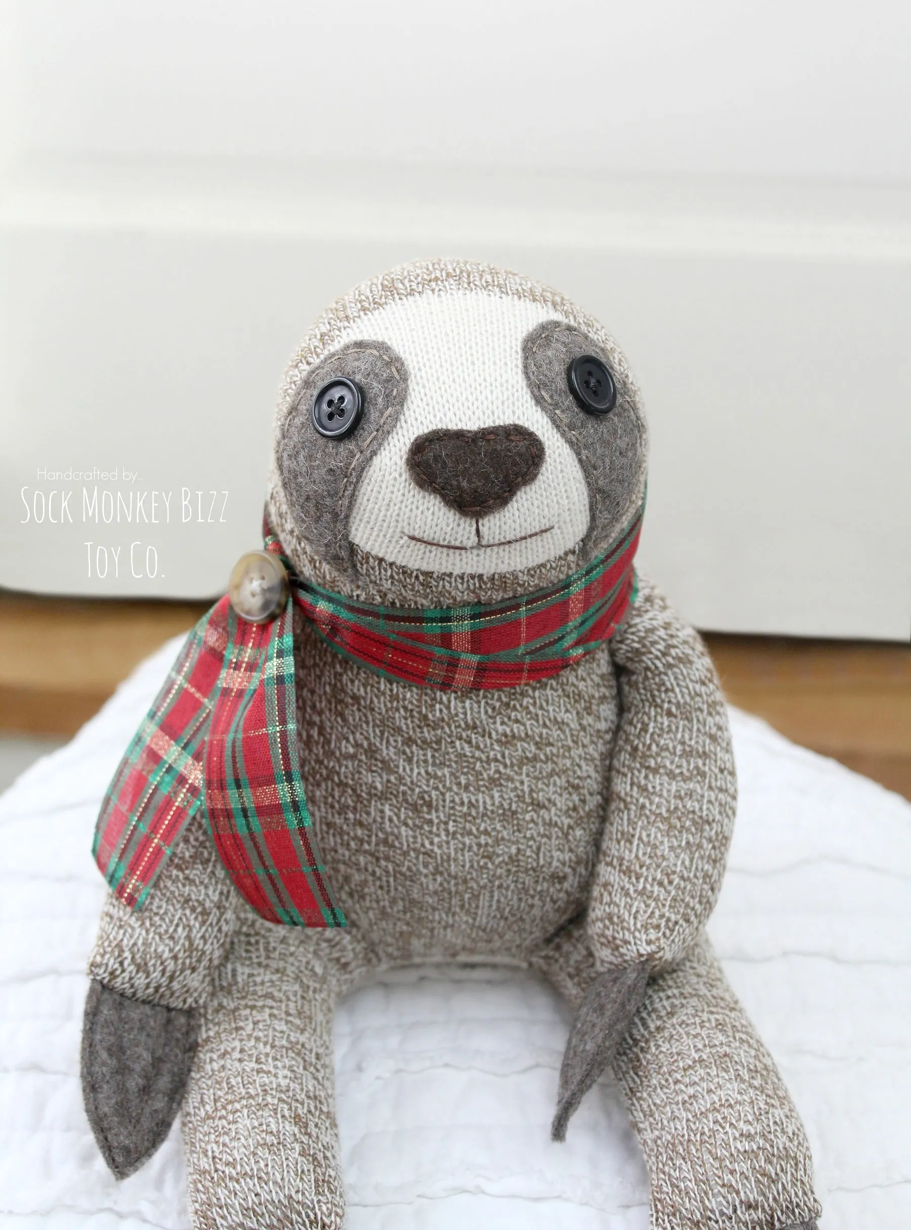 Sock Monkey Sloth Doll, Plush - Classic Christmas Plaid