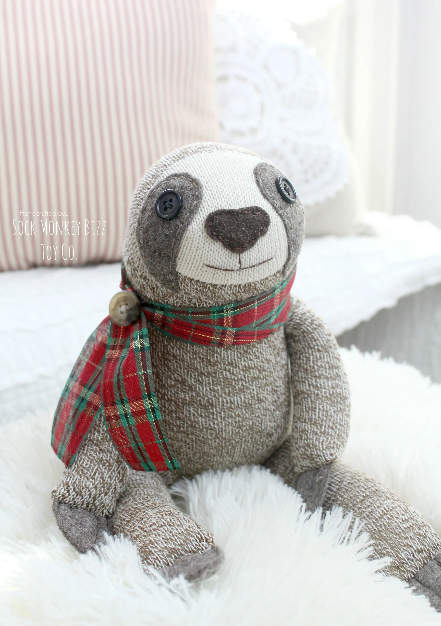 Sock Monkey Sloth Doll, Plush - Classic Christmas Plaid