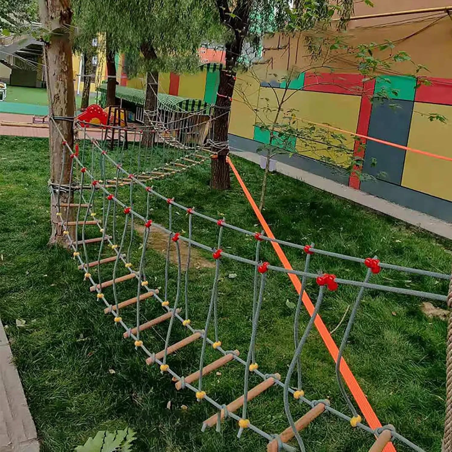 Solid Wood Bridge Balance Bridge Climbing Bridge Toys(Size:2m) Kindergarten Outdoor Bridge Children's Sports Fitness Training barbecue harmonious Equipment 