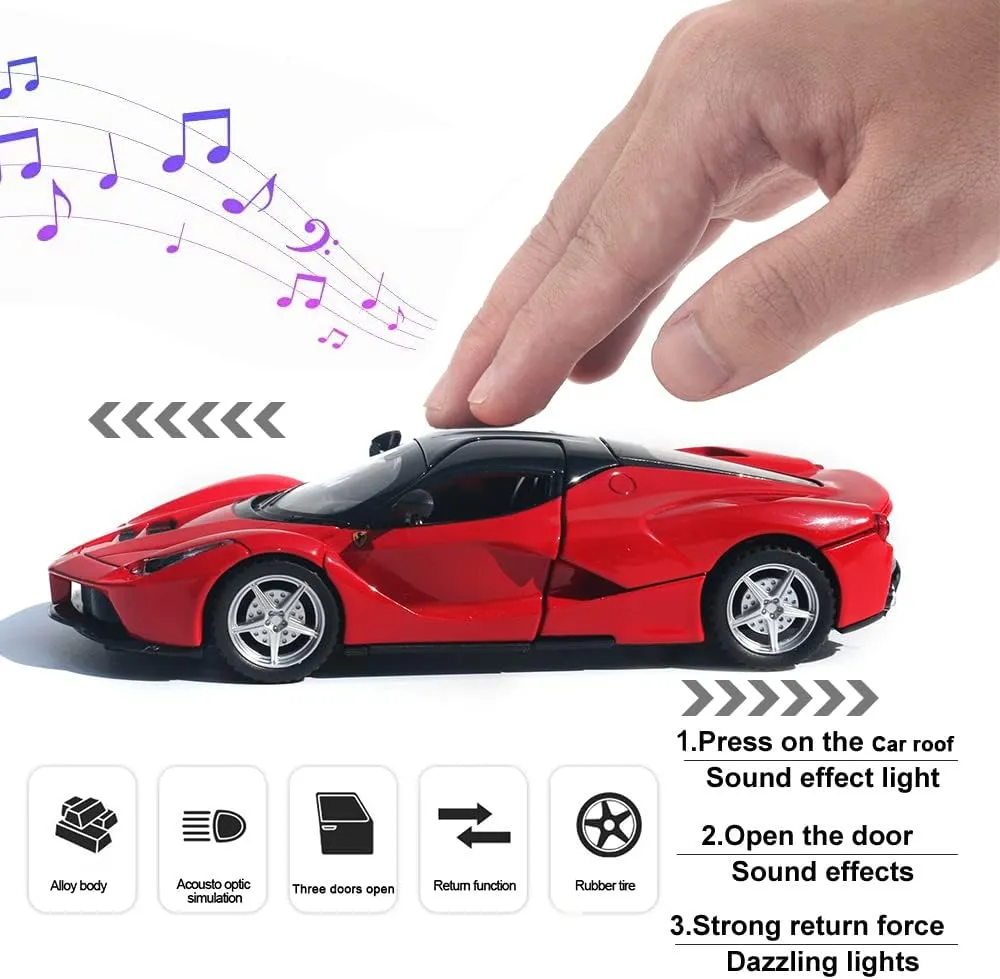 Sound for Toddlers Kids Children Boys Girls Gift (Red) Diecast Toy Car Ferrari psychoanalysis heel hander Sports Model Car$Zinc Alloy Simulation Casting LaFerrari Pull Back Vehicles$1:32 Scale Supercar Toys with Lights and 