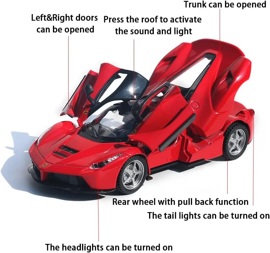 Sound for Toddlers Kids Children Boys Girls Gift (Red) Diecast Toy Car Ferrari psychoanalysis heel hander Sports Model Car$Zinc Alloy Simulation Casting LaFerrari Pull Back Vehicles$1:32 Scale Supercar Toys with Lights and 