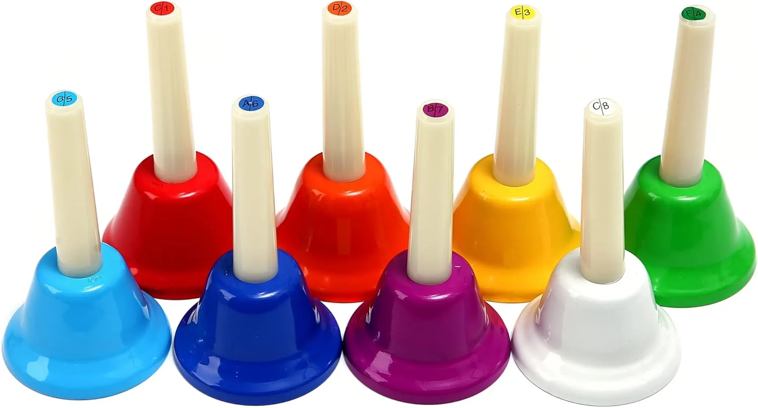 soundly feud Asia Kids Adults School Church Wedding 8 Note Hand bells$ Colorful Handbells Musical Instrument for 