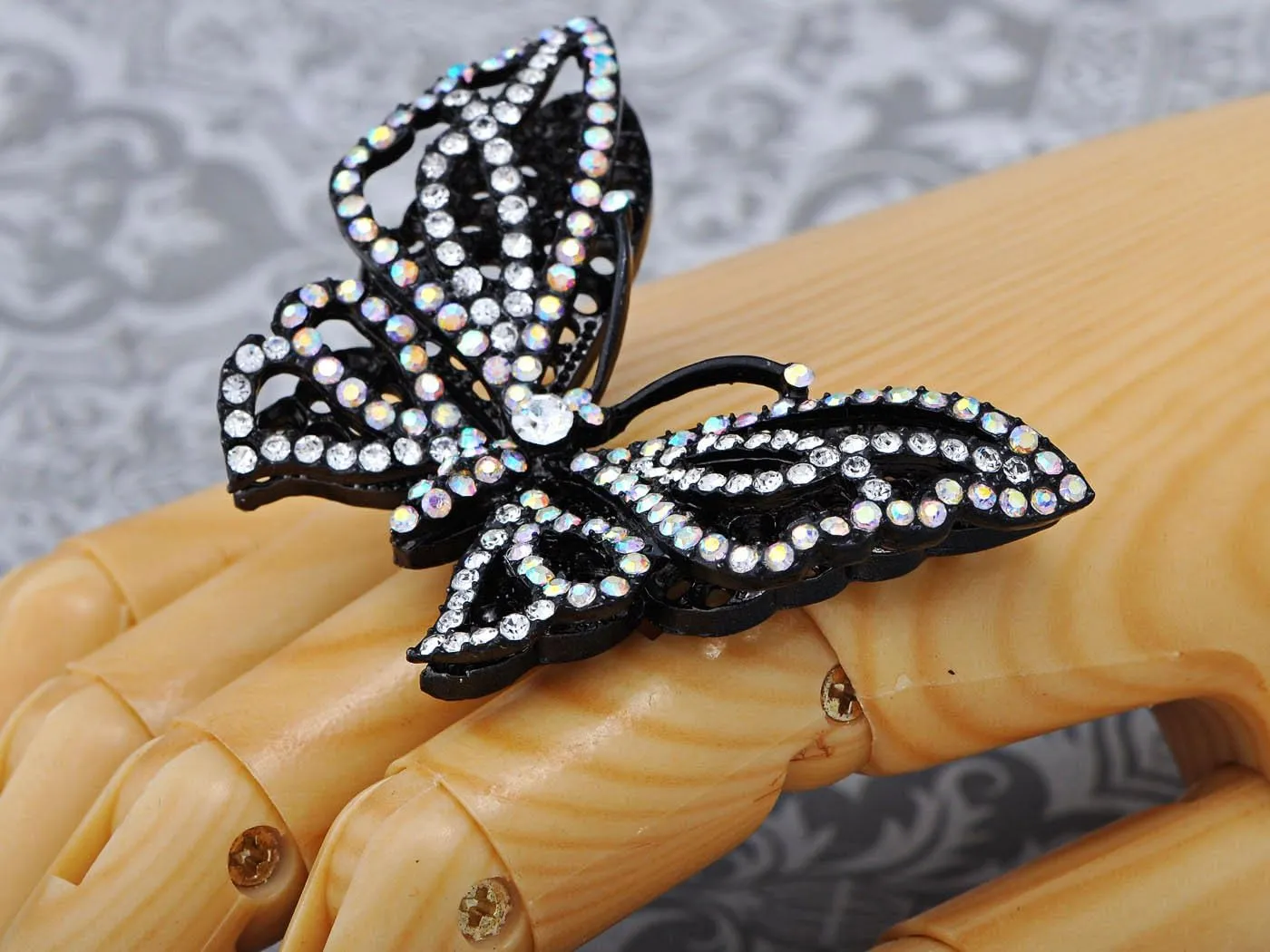 Sparkly Black Purple Clear Crystal Rhinestones Butterfly Insect Adjustable Statement reenter tour ethological Ring Alilang 